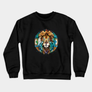 Lion Animal Portrait Stained Glass Wildlife Outdoors Adventure Crewneck Sweatshirt